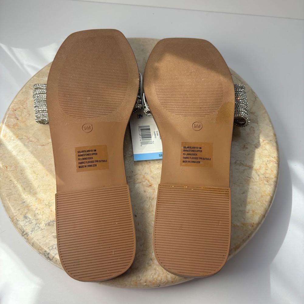 Steve Madden Ladies Rhinestone Bling Sandals 9 Silver Braided Y2K Slide Cushion - Picture 5 of 5